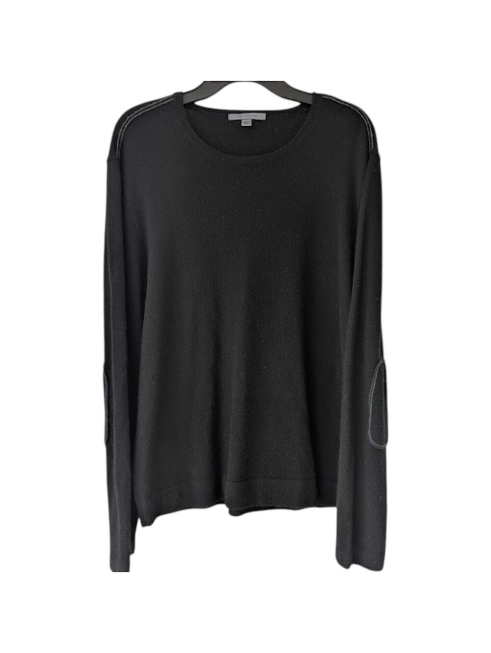John Varvatos 100% Cashmere Sweater Men Large Black Elbow Patches Crewneck 21x27